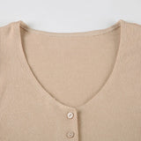 PICSGIRL  -  Solid Knitted Button V-Neck Women Skinny Dresses Simple Office Lady Style Elegant Fashion Clothes