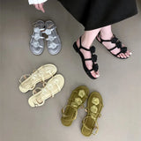 PICSGIRL  -  2024 Summer New Open Toe Sandals Women Roman Style Cute Flat Sandals for Women Chunky Low Heel Wedge Design Elegant Dress Shoes