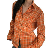 PICSGIRL  -  Orange Women Shirts Autumn Plaid Chic Loose Full Sleeve New Daily Vintage 2024 Office Lady Fashion Casual Coats