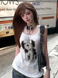 PICSGIRL  -  Kawaii Cartoon Dog Tank Top Women Streetwear Sleeveless Backless Slim Tops Summer Sexy Halter Lace Up Y2k Tops for Girls