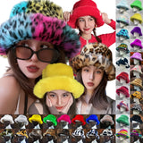 PICSGIRL  -  Winter 58-60cm XL Faux Fur Bucket Hat For Women Outdoor Warm Luxury Oversize Fisherman Hat Girl Trendy Party Long Fur Panama Cap