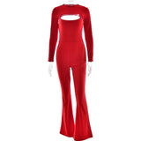 PICSGIRL  -  Cut Out Shawl Top Tank Jumpsuit Women Crew Long Sleeve Slim Casual One-piece Flare Pants Leisure Suit Hottie Streetwear