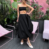 PICSGIRL  -  Women's Vintage Retro Solid Color Summer Spring Aesthetic Zipper Low Waist Bubble Puffball Bud Maxi Long Skirts