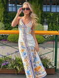 PICSGIRL -  Sexy Printed Hanging Neck Long Dress Women Fashion 2024 Summer Sleeveless Backless Female Maxi Dresses Vacation Beach Lady Robes