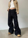 PICSGIRL  -  Grunge Black Jeans Women Y2k Vintage Oversized High Street Wide Cargo Denim Trousers Casual Baggy Straight Denim Pants