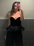 PICSGIRL  -  Sexy Velvet Patchwork Women Tank Strapless Sleeveless Backless Female Dresses 2025 Fashion Ruffle Hem Spring Fashion Lady Tops