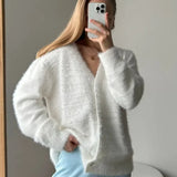 PICSGIRL  -  Women's Knitted Thick Cashmere Wool Cardigan Chic V Neck Single Breasted Long Sleeve Sweater Fall Winter Coat Outwear