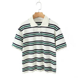 PICSGIRL  -  Fashion Striped Women's T-Shirt Casual Long Sleeve Basics Tees Polo Shirts 2025 Spring Summer New Ladies Loose Tops High Street