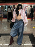 PICSGIRL  -  90s Skater Women Whiskers Horseshoe Jeans Do Old Casual Solid Barrel Wide Leg Baggy Denim Pants Hiphop Retro Clothes