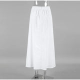 PICSGIRL  -  Solid Cotton Linen Elastic High Waist Maxi Skirt Elegant Ankle-length Pleated A-line Skirts Fashion Mid-calf Length Skirts