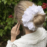 PICSGIRL  -  White French Retro Large Hair Rope Ties Ponytail Holder Big Flower Lolita Lace Hair Bands Korean Lace Cotton Pleated Scrunchies