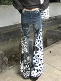 PICSGIRL  -  High Street Retro Large Size Washed Skull Leopard Print Straight Jeans y2k Winter New Style Hot Girl Slim Low Waist Flare Pants