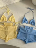 PICSGIRL  -  Bikini with Pants Swimwear Women Sexy Halter Tie Knot Two-Piece Bikini Set Soild Swimsuit Shimmer Bathing Suit Summer