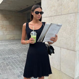 PICSGIRL  -  Casual Solid Color Basic Pleated Women Summer Dress Sundress Sleeveless Sqaure Collar A-line Slim Short Dresses Elegant Simple