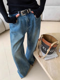 PICSGIRL  -  Blue Washed Casual Jeans Women'S Autumn And Winter New Straight Leg Loose Wide Leg Pants Long Pants