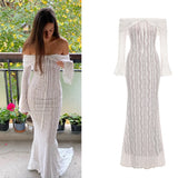 PICSGIRL  -  Autumn Long Sleeve Off The Shoulder Bodycon Dress New Mermaid Wedding Guest Party Dresses for Women White Dress