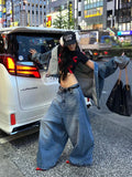 PICSGIRL  -  90s Skater Women Whiskers Horseshoe Jeans Do Old Casual Solid Barrel Wide Leg Baggy Denim Pants Hiphop Retro Clothes