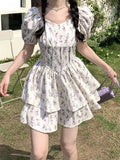 PICSGIRL  -  Puff Sleeve Puffy Princess Dress Women’s 2024 Summer New Style Gentle Girl Clothing Floral Short Fashion Elegant Party Dresses