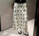 PICSGIRL  -  Spring Summer Women Chic Polka Dot Satin Long Skirt Fashion Elegant High Waist A-line Loose Versatile Pleated Skirt Lady 2024