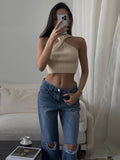 PICSGIRL  -  Cross-Chest Off-shoulder Knitwear Vest Top For Women Summer Hot Girl Slim Sleeveless Twist Navel Short Top Y2K Pullover