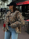 PICSGIRL  -  Autumn Winter Leopard Print Lace-up Padded Jacket Women Chic Long Sleeve Collarless Loose Coats 2024 New Lady Fashion Streetwear