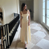 PICSGIRL  -  Elegant Satin Strap Maxi Dress for Women Sexy Square Collar Sleeveless Slim Party Dresses Summer Fashion Backless Long Robe 2024