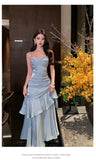 PICSGIRL  -  Vintage Long Dress Women Party Prom Sexy Spaghetti Strap Maxi Dresses Elegant Ruffles Robe Summer Korean Bodycon Vestidos