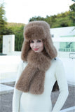 PICSGIRL  -  Hat Scarf Set Winter Warm Earmuffs Hat Girl Hat Natural Fluffy Plush Hat Leather Hat  Шапка Женская