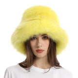 PICSGIRL  -  Autumn Winter Women Keep Warm Rainbow Faux Fox Fur Basin Cap Female Fashion Casual Party Bucket hat Music Festival Thickened Hat