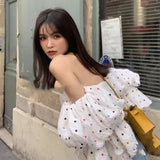 PICSGIRL  -  Spicy Girl Printed Polka Dot Bra Top for Women, High-end Sense, Off Shoulder Atmosphere, Spicy Girl Design, Vacation Feeling