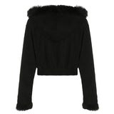 PICSGIRL  -  Y2K Corduroy Jacket Korean Fashion Women Furry Trim Hoodies 2000s Black Zipepr Coat Autumn Street Harajuku Outwear