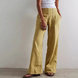 PICSGIRL  -  Solid Color Women Straight Pants Casual Trousers with Pockets Zip Fly and Buttons Comfortable High Waist Pants