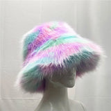 PICSGIRL  -  Winter Hat New Candy Color Faux Fur Y2k Warm Plush Basin Hat Unisex Bucket Hat Bob Homme