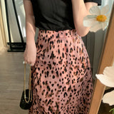 PICSGIRL  -  Pink Leopard Print Skirt Sweet Cool Cute Thin Mid-length A-line Skirt Spring/Summer Women Vintage Outerwear Clothing