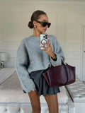 PICSGIRL  -  Knitted Long Sleeved O-neck Casual Pullover Fashion Solid Color Versatile Elegant Women's Sweater Commute High Street Autumn Top