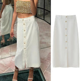 PICSGIRL  -  Women's 2024 Summer New Fashion Temperament High Waist Gold Button Decorated Midi Skirt