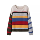 PICSGIRL  -  Causal Knitted Striped Sweaters Women Retro Rainbow Stripes O-neck Pullover Sweater Female Autumn Chic Loose High Street Tops