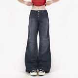 PICSGIRL  -  Y2K Women Buttons Mid-rise Jeans Harajuku Korean Fashion Straight Pants Vintage 2000s Denim Trousers Lady Streetwear