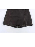 Picsgirl -  Women's Fashion Faux Leather Skorts Casual High Waist Mini Wrap Shorts Female Asymmetrical Vintage A-Line Skirt Y2K