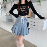 PICSGIRL  -  New Harajuku Denim Mini Skirt Women High Waist Bow Lace-up Pleated Skirt Preppy Style Japanese Girl Kawaii Skirts Y2k