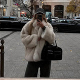 PICSGIRL  -  Solid Fluffy Faux Fur Thick Coat Women Fashion Warm Lapel Long Sleeve Short Jacket 2024 Autumn Winter Lady High Street Outerwear