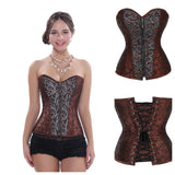 PICSGIRL  -  Women's Corset Gothic Embroidered Corsets Pirate Bustier Steel Boned Bustiers Zip Korsett Basque Carnival Party Clubwear Costume