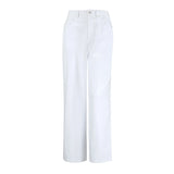 PICSGIRL  -  White Cotton Elegant Straight Trousers Women Office High Waist Floor-Length Pants Spring 2025 Pleated Causal Pants