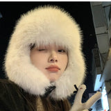 PICSGIRL  -  Thick Furry Faux Fur Hats For Women Men Winter Outdoor Keep Warm Earflap Ski Hat Girl Corner Buckle Windproof Russian Bomber Cap