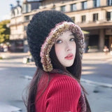 PICSGIRL  -  Plush Knitted Hat For Women New Autumn And Winter Thickened Warmth And Cold Resistant Woolen Hat Big Headed Cap Balaclava Hat