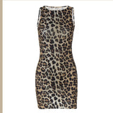 PICSGIRL  -  Cross-border Women's Clothing 2024 Summer New Round Neck Sleeveless Leopard Print Sexy Tight Fitting Buttocks Skirt