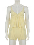 PICSGIRL  -  Lace Patchwork Solid Backless Two-piece Set Sleeveless Halter Vacation Sexy Sweet Suit Deep V-neck Summer Twinset