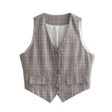 PICSGIRL  -  Sleeveless Vest for Women Female Chic V-Neck Single-breasted Summer Vests Tops Ladies Casual Houndstooth Waistcoat New