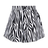 PICSGIRL -  Summer Zebra Stripe Shorts for Women Casual Cotton High Waist A-Line Wide Leg Shorts Office Lady Classic Print Streetwear