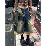 PICSGIRL  -  2024 Women's Short Summer Blue High Waist Jeans Y2K Straight Knee Length Casual Pants Streetwear Vintage Wide Leg Denim Shorts